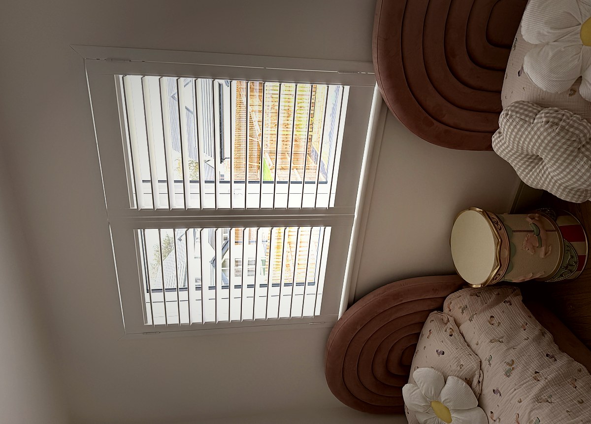 Plantation shutter louvres with natural light